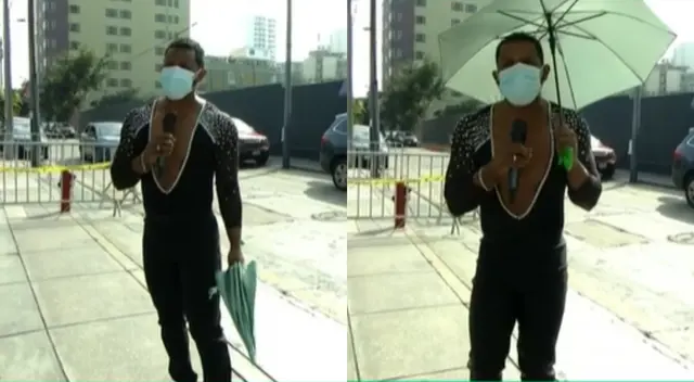 Edson Dávila salió a las afueras de America TV tras la tormenta eléctrica que se vivió y fue victima de una cruel broma al recibir baldazo del agua