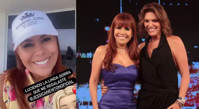 Magaly Medina recibió una gorra de Dolce&Gabbana de parte de Jessica Newton, y ella se mostró emocionada al verla. Magaly Medina recibió una gorra de Dolce&Gabbana de parte de Jessica Newton, y ella se mostró emocionada al verla.