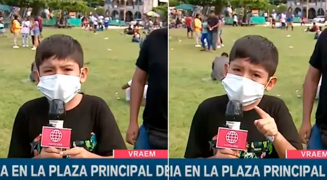 El menor hizo gala de su talento como reportero.