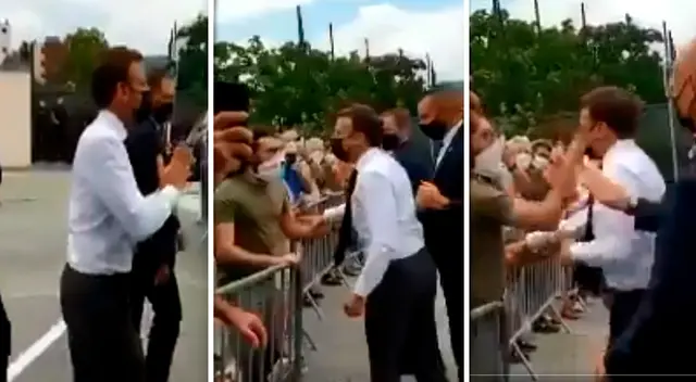 Presidente Macron no espero que recibiera una cachetada en su recorrido. Presidente Macron no espero que recibiera una cachetada en su recorrido.
