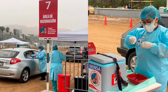 Adultos mayores llegaron en sus autos a vacunarse contra el COVID-19.