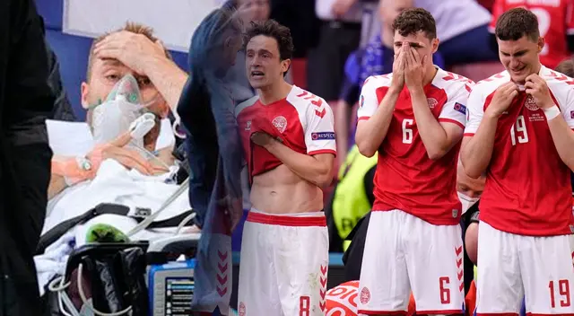 Compañeros de Christian Eriksen lloran por verlo desplomado. Compañeros de Christian Eriksen lloran por verlo desplomado.