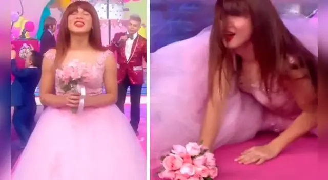 La Uchulú terminó en el suelo en tres oportunidades durante su quinceañero en El reventonazo de la Chola. Foto: captura de América TV La Uchulú terminó en el suelo en tres oportunidades durante su quinceañero en El reventonazo de la Chola. Foto: captura de América TV