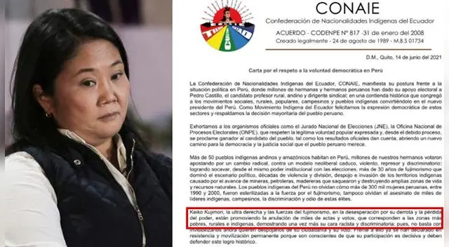 Organización indígena de Ecuador: Keiko demuestra su cara "racista" con pedido de nulidad en zonas rurales