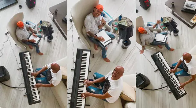 Marc Anthoy ensayando junto a su amigo y productor Sergio George. Marc Anthoy ensayando junto a su amigo y productor Sergio George.