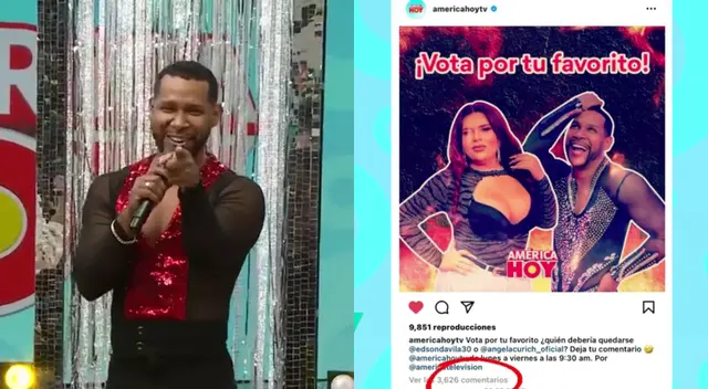 Edson Dávila obtuvo el 95% de votos de los televidentes de América Hoy, y eliminó a Ángela Curich de 'Mira quién baila hoy'. Edson Dávila obtuvo el 95% de votos de los televidentes de América Hoy, y eliminó a Ángela Curich de 'Mira quién baila hoy'.