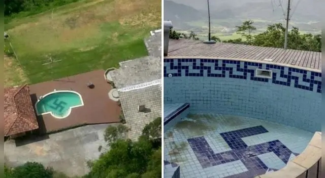 Piscina del profesor brasilero con la esvástica Nazi Piscina del profesor brasilero con la esvástica Nazi