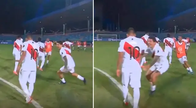 Lapadula no dejó atrás a Cueva y regresó a abrazarlo.