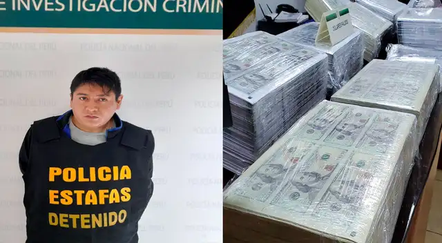 El detenido y las planchas de billetes incautadas