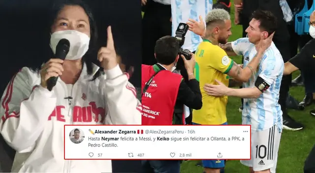 En Twitter piden que Keiko Fujimori "acepte su derrota" como lo hizo Neymar con Lionel Messi. En Twitter piden que Keiko Fujimori "acepte su derrota" como lo hizo Neymar con Lionel Messi.