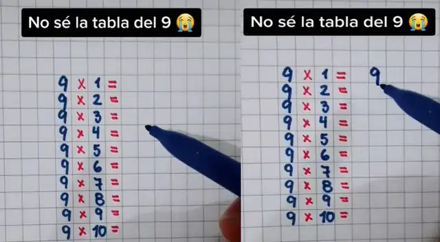 Video de la tabla del 9 se hizo viral en las redes sociales.