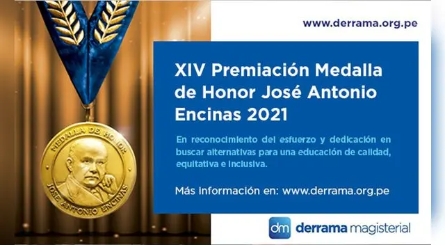 Medalla de Honor José Antonio Encinas. Foto: Derrama Magisterial Medalla de Honor José Antonio Encinas. Foto: Derrama Magisterial