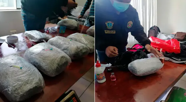 La droga incautada a la mujer y la PNP en pleno trabajo