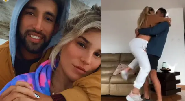 Macarena Vélez se emociona y se lanza hacia su novio, pero él no puede cargarla.