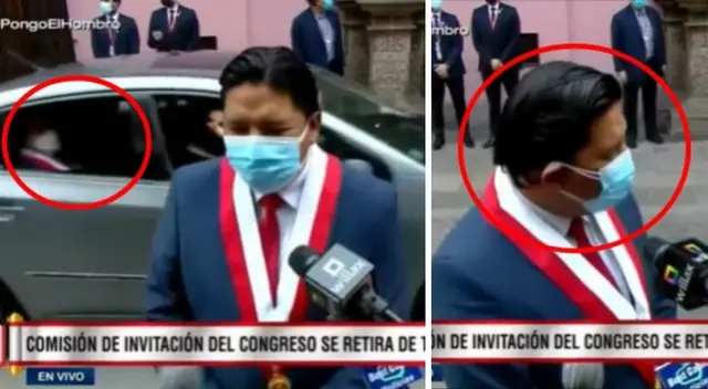 Carro oficial de Congreso deja a parlamentario en plena declaración en vivo a la prensa.