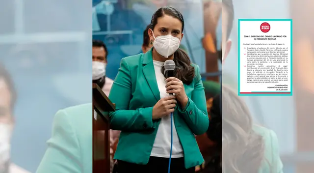 Verónika Mendoza compartió el comunicado en sus redes sociales tras juramentación de ministros.