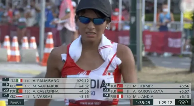 Kimberly García, Mary Luz Andia y Leyde Guerra compitieron en marcha atlética.