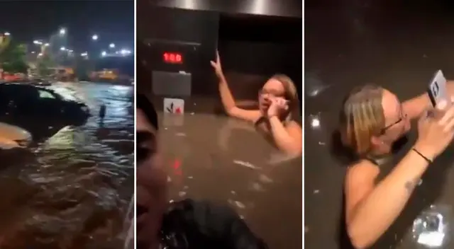 Las personas quedaron atrapadas dentro de un ascensor con una profunda inundación. Las personas quedaron atrapadas dentro de un ascensor con una profunda inundación.