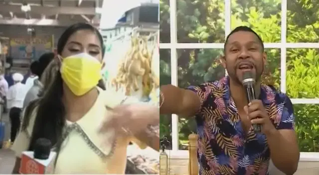 Melissa Paredes dejó el set de América Hoy para lucirse por primera vez como reportera en un mercado y Edson Dávila le dio con palo.