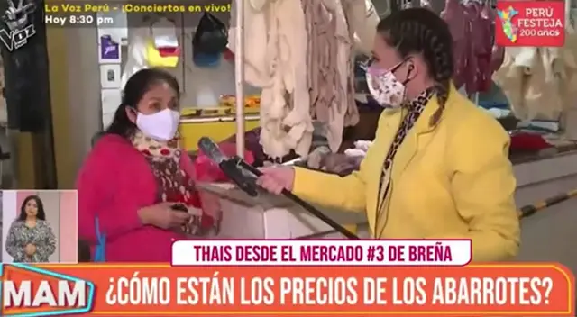 Señora se quiebra ante Thais Casalino por el alza de precios. Señora se quiebra ante Thais Casalino por el alza de precios.