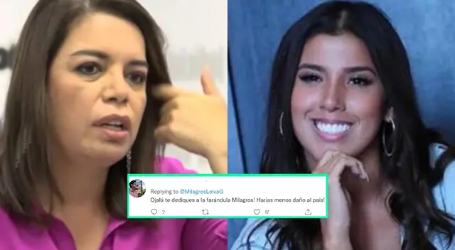 Los cibernautas en Twitter compararon a Milagros Leiva con Magaly Medina, y le recomendaron seguir en el rubro de espectáculos. Los cibernautas en Twitter compararon a Milagros Leiva con Magaly Medina, y le recomendaron seguir en el rubro de espectáculos.