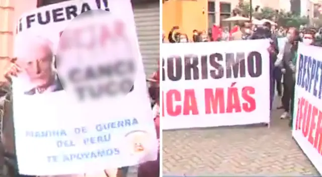 Un grupo de ciudadanos se acercó hasta los exteriores de la Cancillería pidiendo la renuncia de Héctor Béjar. Un grupo de ciudadanos se acercó hasta los exteriores de la Cancillería pidiendo la renuncia de Héctor Béjar.