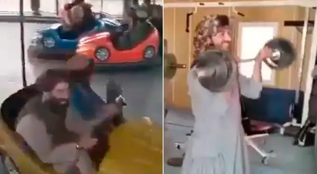 Combatientes talibanes juegan en ‘carros chocones’. Combatientes talibanes juegan en ‘carros chocones’.