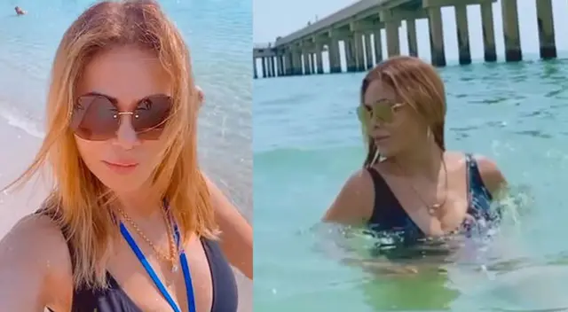 Gisela Valcárcel disfrutando de la playa en Miami.