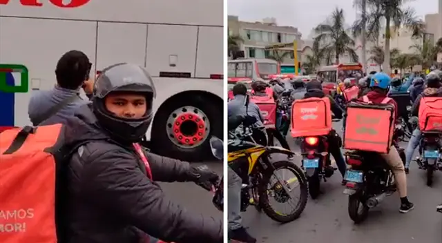 Los deliveries se ubicaron alrededor del vehículo para exclamar frases de apoyo a los jugadores en las calles de Miraflores. Los deliveries se ubicaron alrededor del vehículo para exclamar frases de apoyo a los jugadores en las calles de Miraflores.
