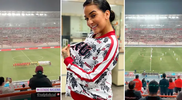 Daniela Darcourt alienta a la selección peruana desde el Monumental.