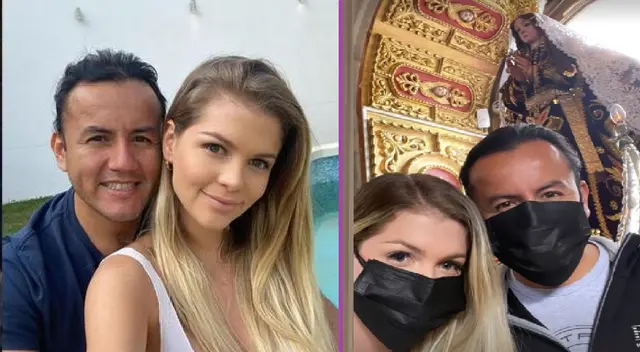 Brunella Horna y Richard Acuña se dan un baño de fe. Brunella Horna y Richard Acuña se dan un baño de fe.