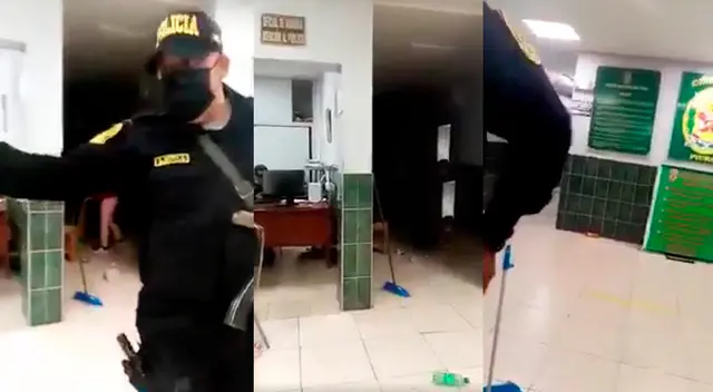 Menores barrían comisaría de madrugada y testigos lo graban. Menores barrían comisaría de madrugada y testigos lo graban.