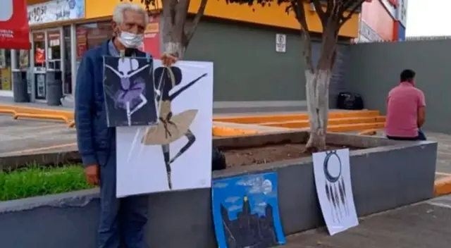 Don Mario vende los dibujos de su nieta en la calles de México. Don Mario vende los dibujos de su nieta en la calles de México.