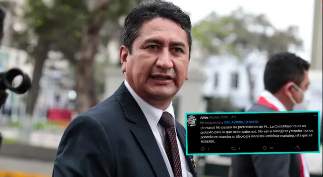 Vladimir Cerrón es criticado por usuarios de Twitter tras alentar Asamblea Constituyente.