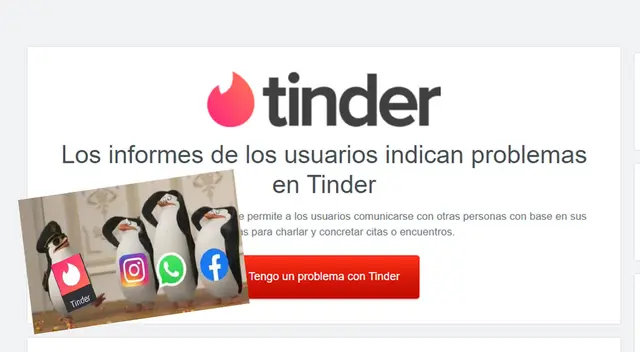 Tinder, la plataforma social de citas más usada en el mundo, sufrió una caída este lunes. Tinder, la plataforma social de citas más usada en el mundo, sufrió una caída este lunes.