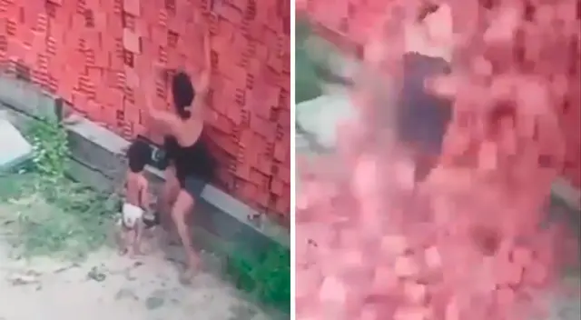 Madre brasileña protege a su hijo.