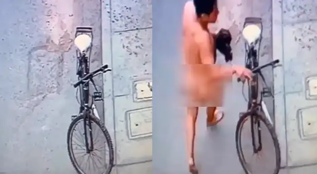 hombre desnudo roba bicicleta tras ser descubierto por esposo de su amante