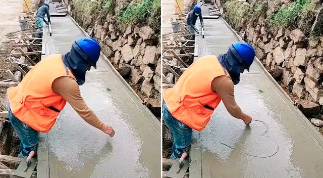 El trabajador dibujó un corazón con el nombre de su amada. El trabajador dibujó un corazón con el nombre de su amada.