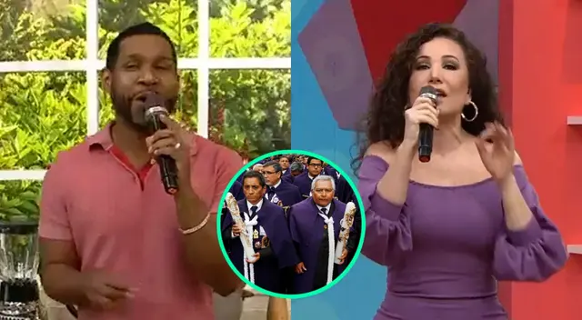 Janet Barboza estaba saludando al público de América Hoy cuando Giselo aprovechó en burlarse de su atuendo en el mes de octubre, del Señor de los milagros. Janet Barboza estaba saludando al público de América Hoy cuando Giselo aprovechó en burlarse de su atuendo en el mes de octubre, del Señor de los milagros.