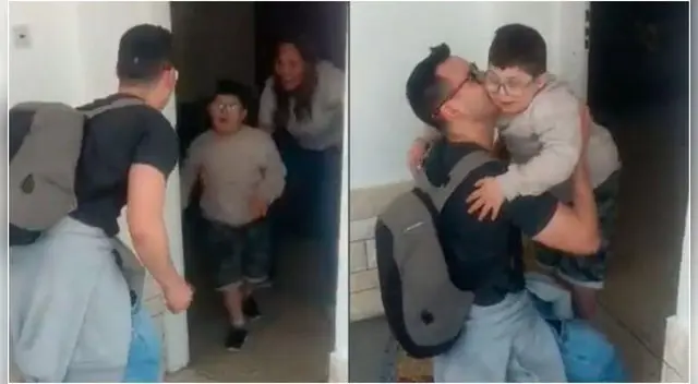 El pequeño Lucas tiene síndrome de Down y, para él, fue muy difícil estar tanto tiempo lejos de su padre.