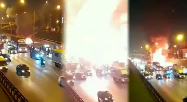 auto explota y se prende en llamas en plena vía alrededor de varios automóviles