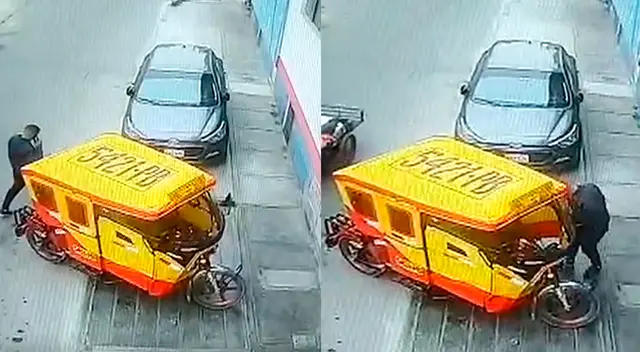 Sujeto se acerca a la mototaxi y sin levantar sospechas comienza a desactivar la alarma.