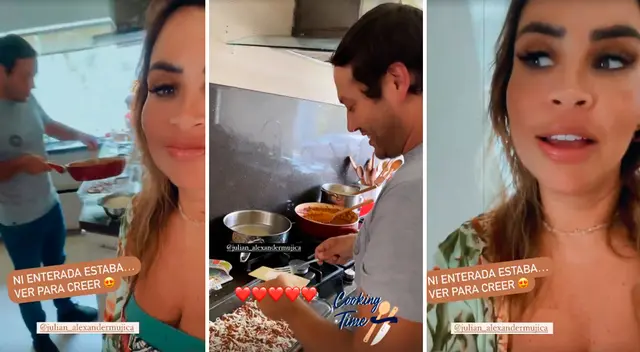 Ethel Pozo asombrada con dotes culinarios de Julián Alexander.