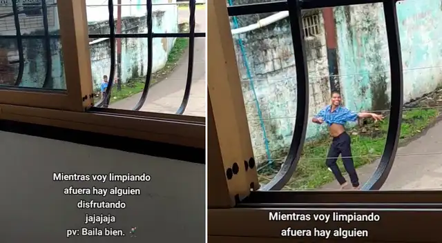 La joven no imaginó que alguien estaría bailando en su calle.