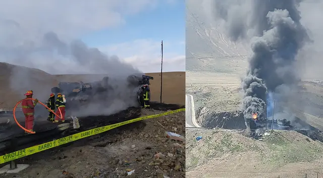 Camión cisterna quedó calcinado. Lamentablemente el chofer no pudo salir a tiempo.