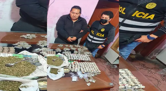 El detenido en la sede policial con la droga que le incautaron