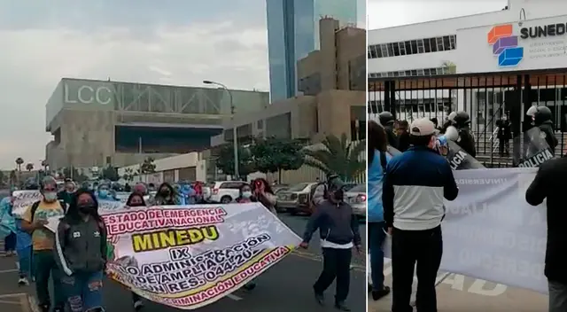 Alumnos reclamaron en la puerta de la sede central de la Sunedu. Alumnos reclamaron en la puerta de la sede central de la Sunedu.