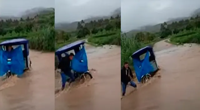 Hombre intentó cruzar un huaico y terminó perdiendo su mototaxi