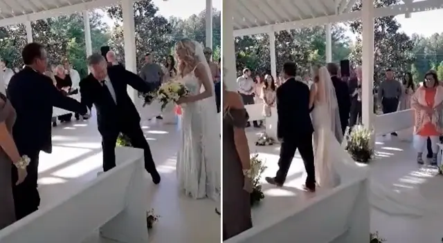 El hombre extendió su mano para invitar al padrastro de su hija. El hombre extendió su mano para invitar al padrastro de su hija.