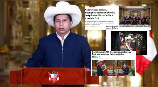 El presidente del Perú, Pedro Castillo, cumple 100 días de Gobierno y medios internacionales se pronuncian. El presidente del Perú, Pedro Castillo, cumple 100 días de Gobierno y medios internacionales se pronuncian.